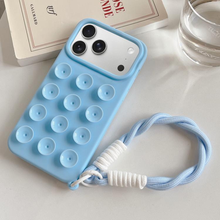 For iPhone 17 Pro Simple Suction Cup Silicone Phone Case with Lanyard(Blue)