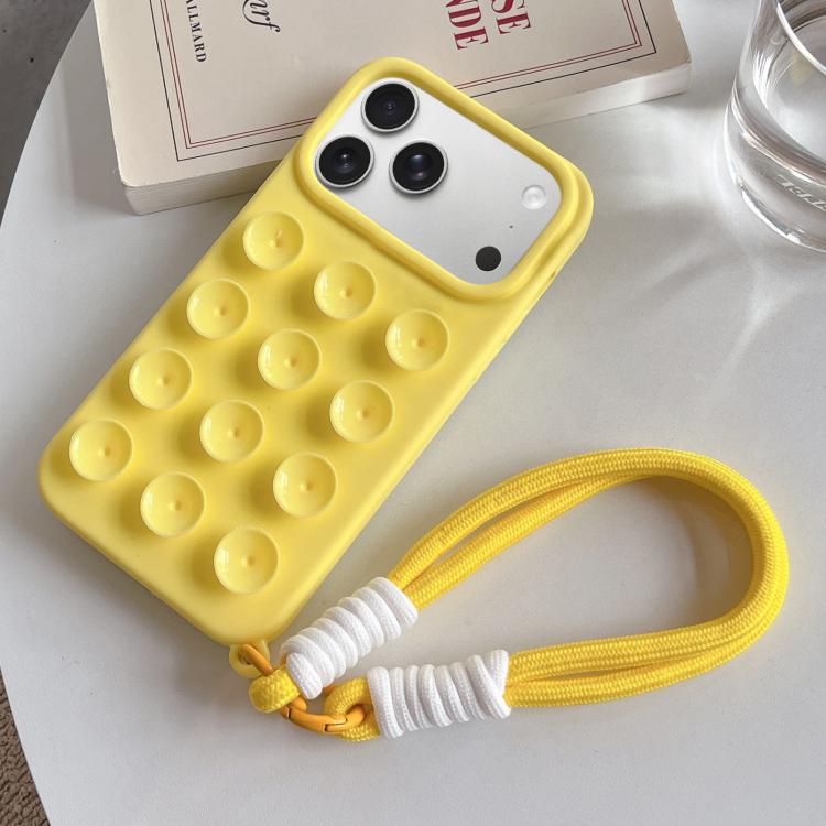 For iPhone 17 Pro Simple Suction Cup Silicone Phone Case with Lanyard(Yellow)