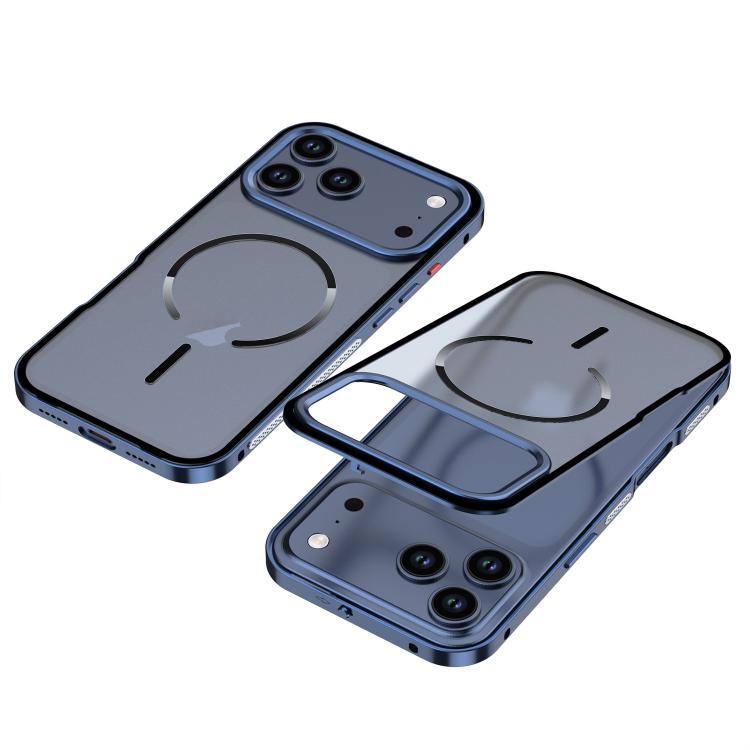 For iPhone 17 Pro Single-sided Snap Buckle Metal Frame Frosted MagSafe Phone Case(Titanium Blue)