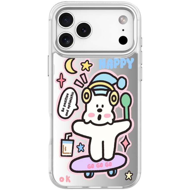 For iPhone 17 Pro Skateboarding Dog Pattern Magnetic Phone Case(Transparent White)