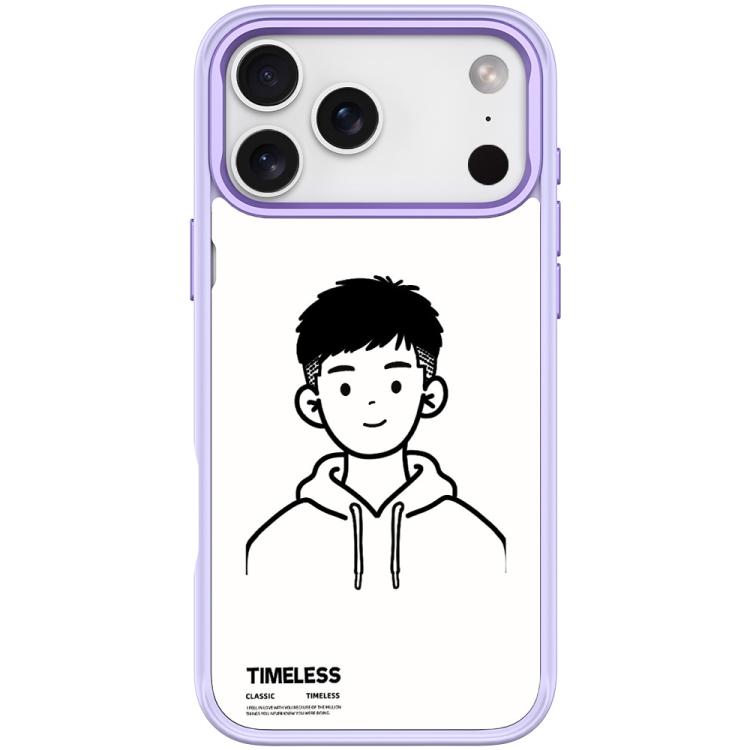 For iPhone 17 Pro Sketch Hooded Boy Pattern Magnetic Phone Case(Light Purple)