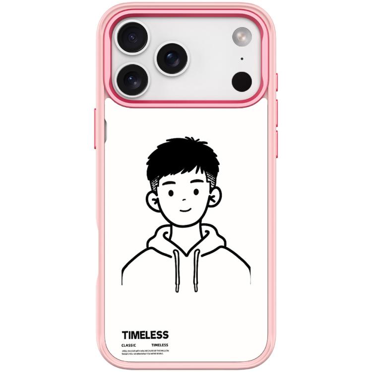 For iPhone 17 Pro Sketch Hooded Boy Pattern Magnetic Phone Case(Pink)