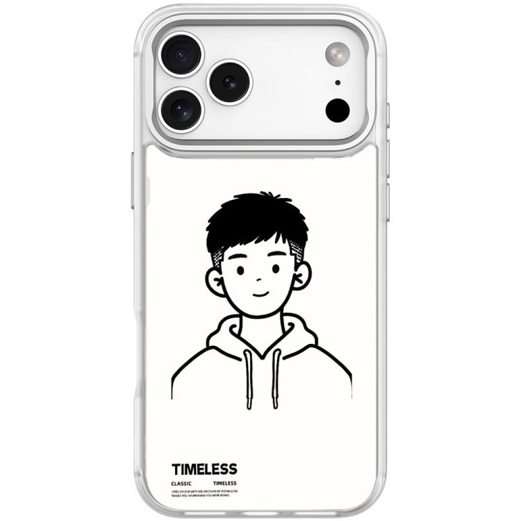 For iPhone 17 Pro Sketch Hooded Boy Pattern Magnetic Phone Case(Transparent White)