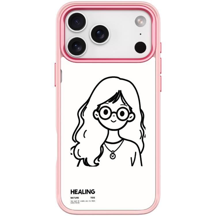 For iPhone 17 Pro Sketch Quiet Girl Pattern Magnetic Phone Case(Pink)