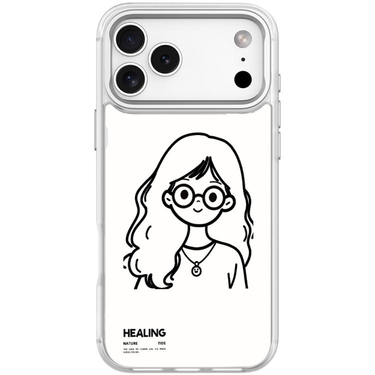 For iPhone 17 Pro Sketch Quiet Girl Pattern Magnetic Phone Case(Transparent White)