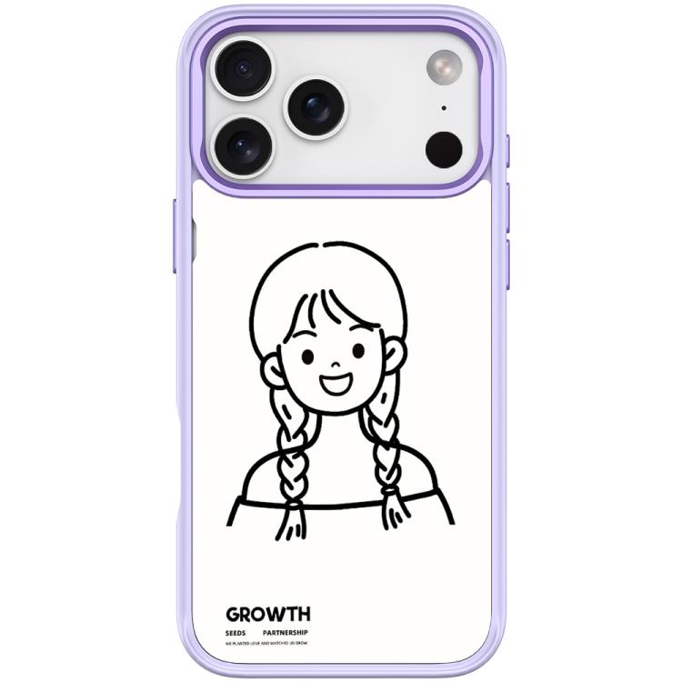 For iPhone 17 Pro Sketch Style Double Braided Hair Girl Pattern Magnetic Phone Case(Light Purple)