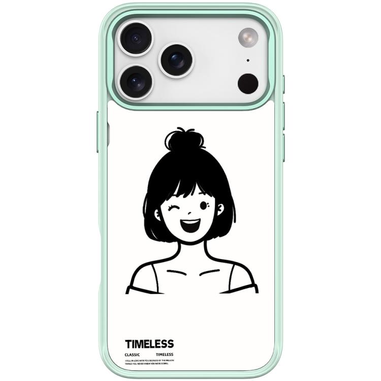 For iPhone 17 Pro Sketch Style Short Hair Girl Pattern Magnetic Phone Case(Light Green)