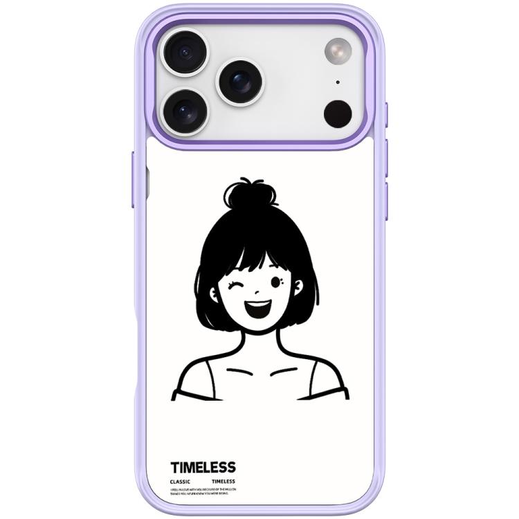 For iPhone 17 Pro Sketch Style Short Hair Girl Pattern Magnetic Phone Case(Light Purple)