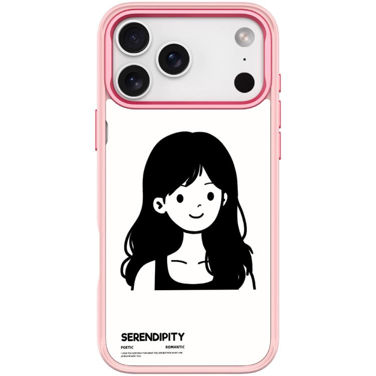 For iPhone 17 Pro Sketching Style Curly Haired Girl Pattern Magnetic Phone Case(Pink)