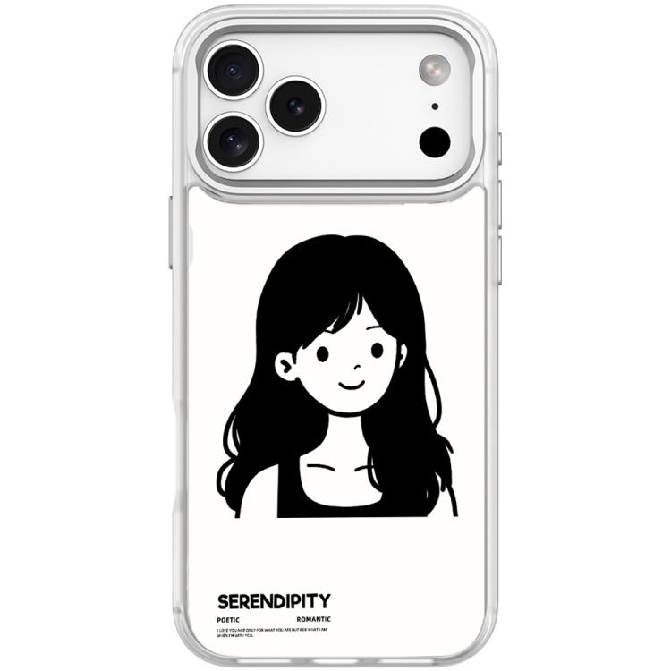 For iPhone 17 Pro Sketching Style Curly Haired Girl Pattern Magnetic Phone Case(Transparent White)