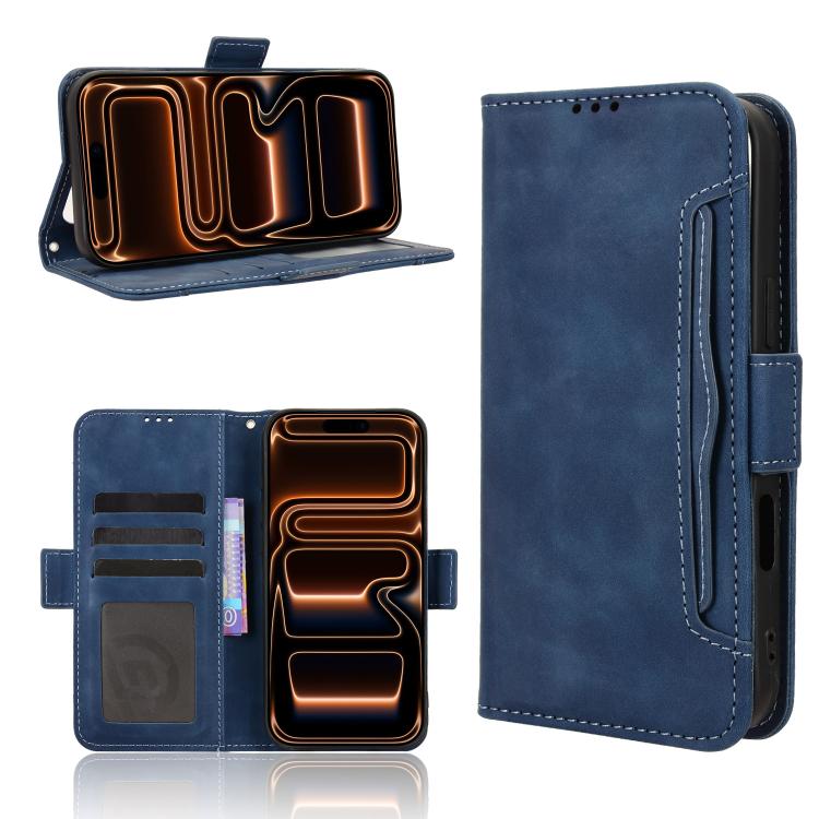 For iPhone 17 Pro Skin Feel Calf Texture Card Slots Leather Phone Case(Blue)