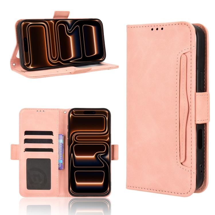 For iPhone 17 Pro Skin Feel Calf Texture Card Slots Leather Phone Case(Pink)