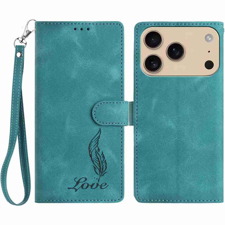 For iPhone 17 Pro Skin Feel Embossed Feather Leather Phone Case(Green)