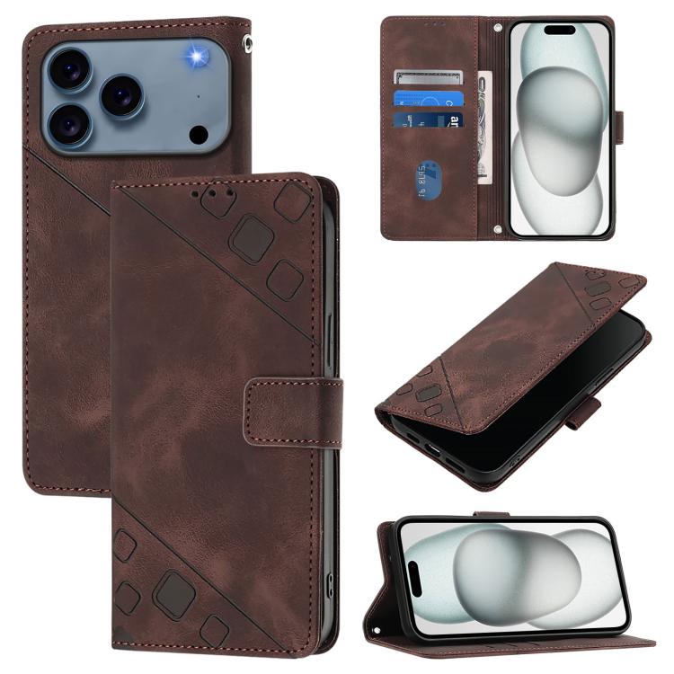 For iPhone 17 Pro Skin-feel Embossed Leather Phone Case(Brown)