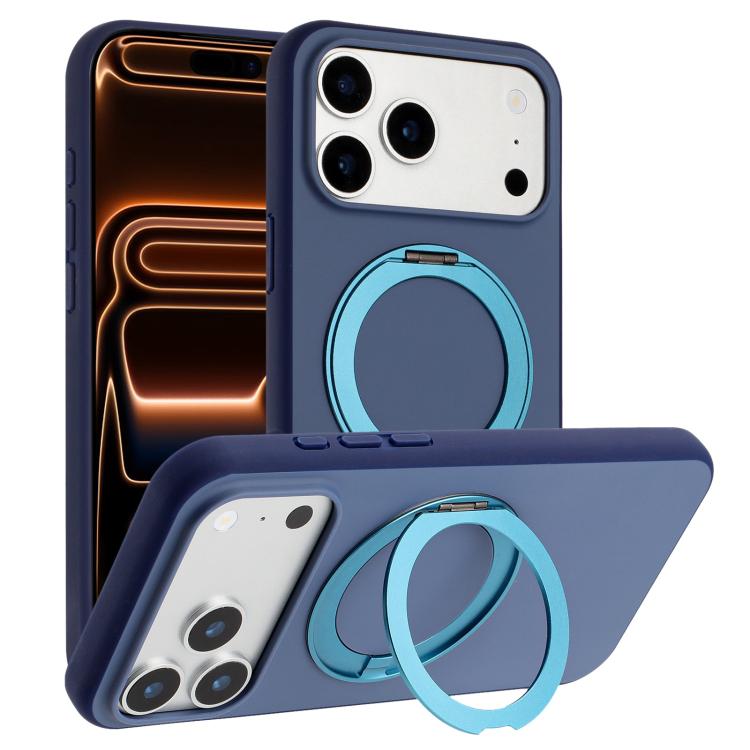 For iPhone 17 Pro Skin Feel Frosted 360 Degree Rotation Holder Magnetic Phone Case(Blue)