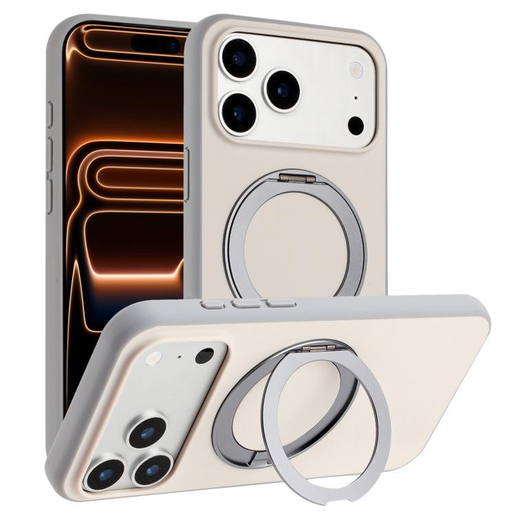 For iPhone 17 Pro Skin Feel Frosted 360 Degree Rotation Holder Magnetic Phone Case(White)