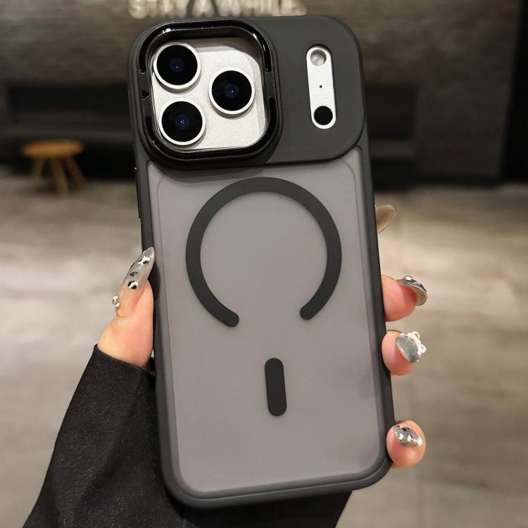 For iPhone 17 Pro Skin Feel Frosted Metal Lens Holder MagSafe Magnetic Phone Case(Black)