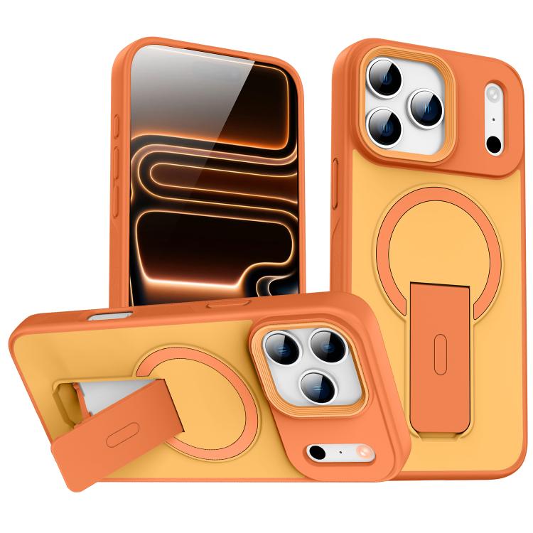 For iPhone 17 Pro Skin Feel Invisible Kickstand MagSafe Phone Case(Orange)