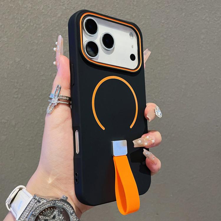 For iPhone 17 Pro Skin-feel Magnetic TPU Phone Case with Silicone Strap(Black)