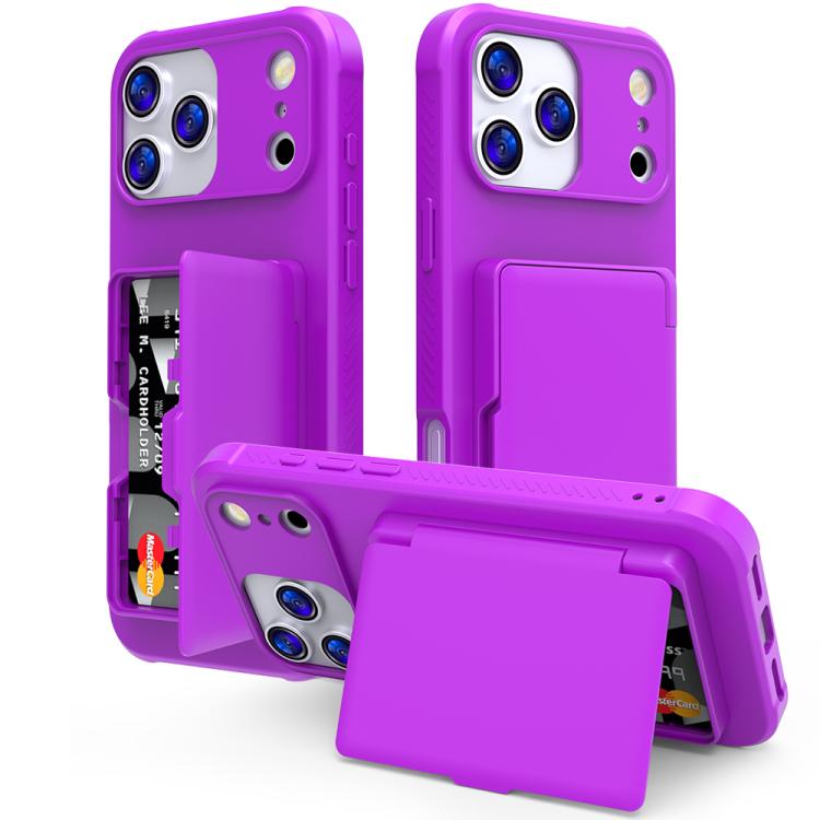 For iPhone 17 Pro Skin Feel PC Hybrid TPU Horizontal Hidden Mirror Card Bag Phone Case(Dark Purple)