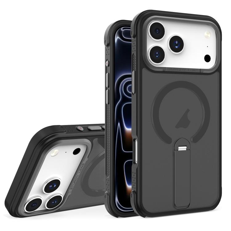 For iPhone 17 Pro Skin Feel PC TPU Hybrid Fold Holder Magnetic Phone Case(Black)