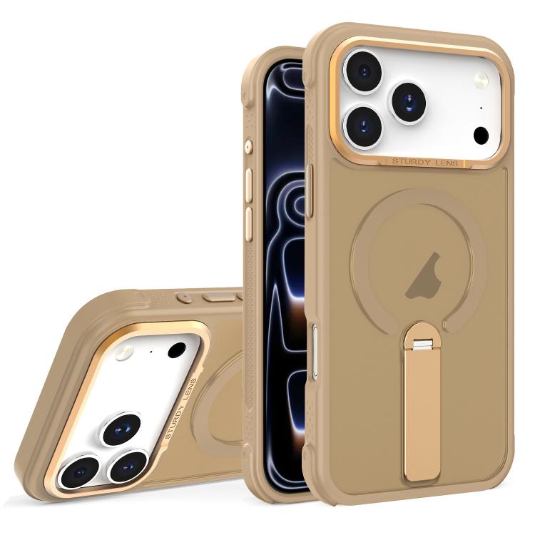 For iPhone 17 Pro Skin Feel PC TPU Hybrid Fold Holder Magnetic Phone Case(Gold)