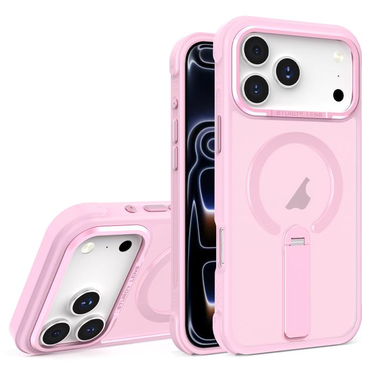 For iPhone 17 Pro Skin Feel PC TPU Hybrid Fold Holder Magnetic Phone Case(Pink)