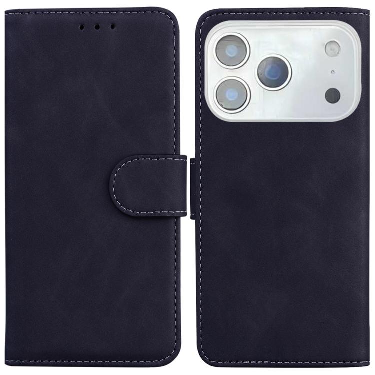 For iPhone 17 Pro Skin Feel Pure Color Flip Leather Phone Case(Black)