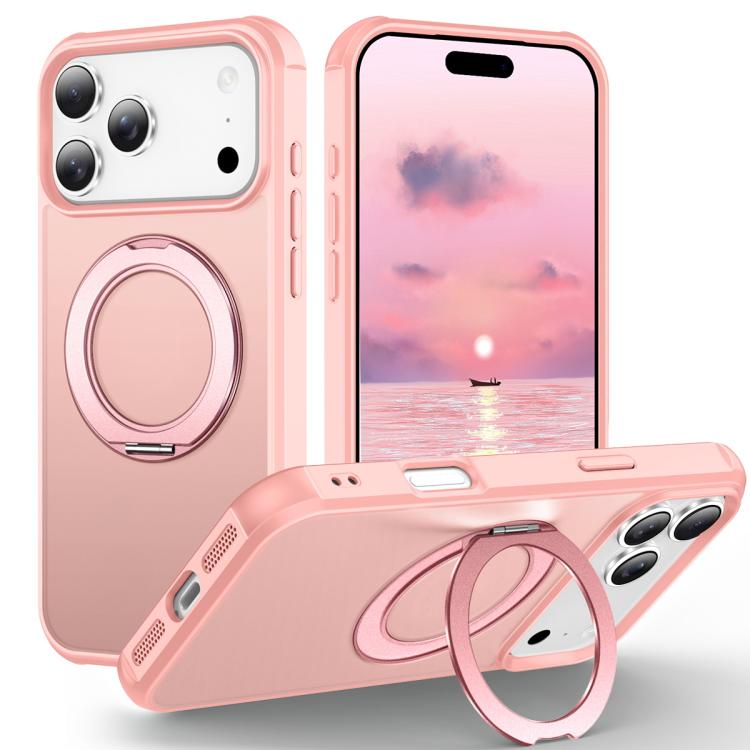 For iPhone 17 Pro Skin-Feel Rotary Damping Bracket MagSafe Phone Case(Pink)