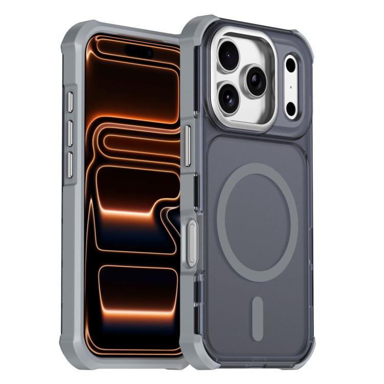 For iPhone 17 Pro Skin Feel Semi-transparent Frosted Magnetic Four-Corner Shockproof Phone Case(Grey)