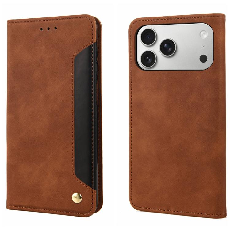 For iPhone 17 Pro Skin Feel Splicing Leather Phone Case(Brown)