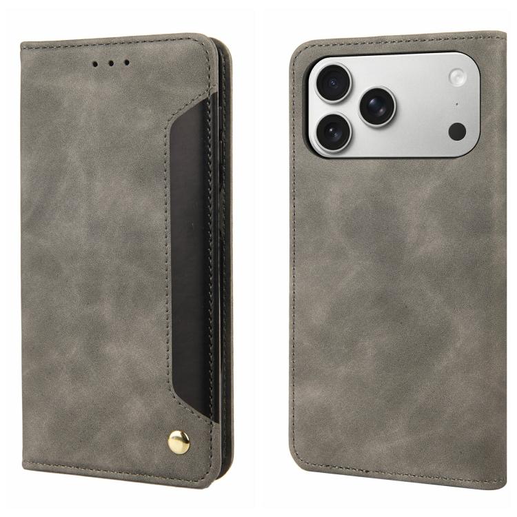 For iPhone 17 Pro Skin Feel Splicing Leather Phone Case(Grey)