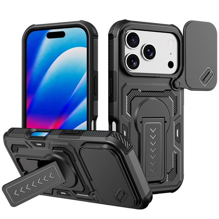 For iPhone 17 Pro Slid Camera Shield Invisible Holder PC Hybrid TPU Phone Case(Black)