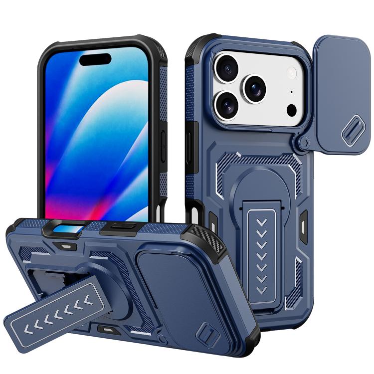 For iPhone 17 Pro Slid Camera Shield Invisible Holder PC Hybrid TPU Phone Case(Blue)