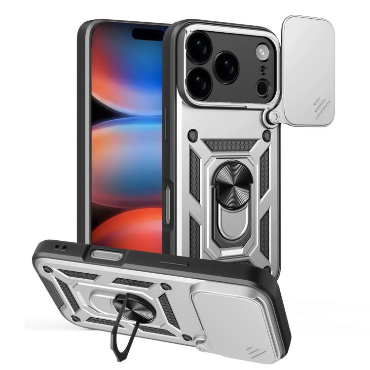 For iPhone 17 Pro Sliding Camera Cover Design TPU+PC Phone Case(Silver)