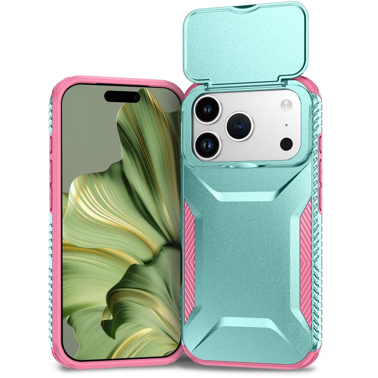 For iPhone 17 Pro Sliding Camshield Phone Case(Pink + Grey Green)