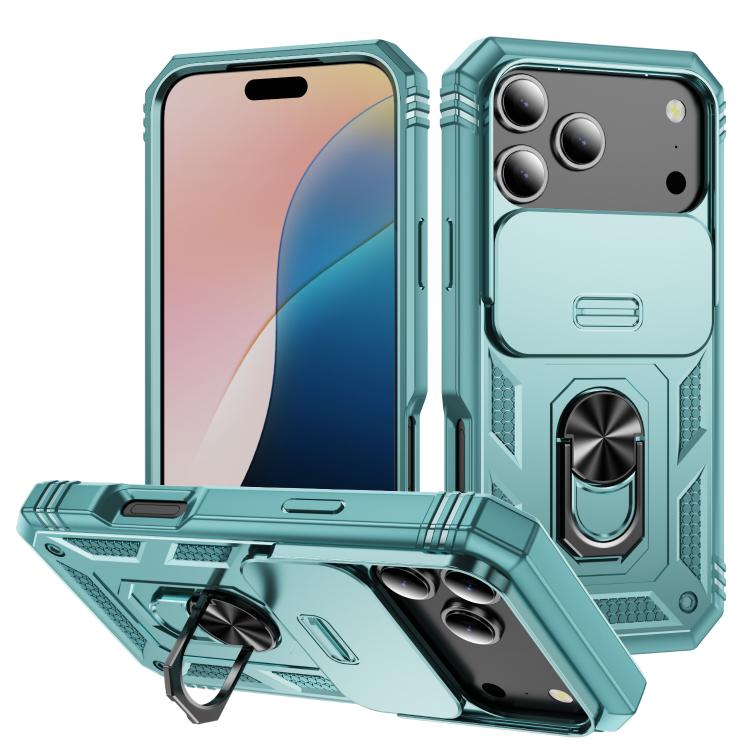 For iPhone 17 Pro Sliding Camshield TPU + PC Phone Case with Holder(Green)