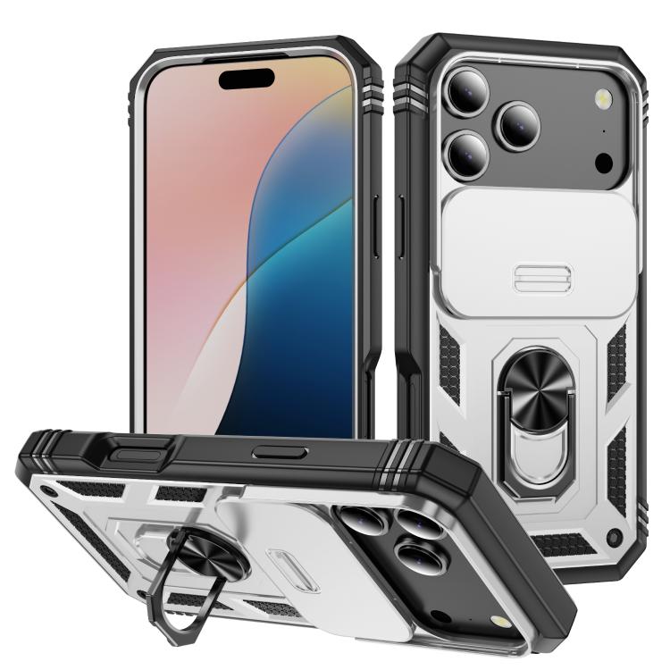 For iPhone 17 Pro Sliding Camshield TPU + PC Phone Case with Holder(White+Black)