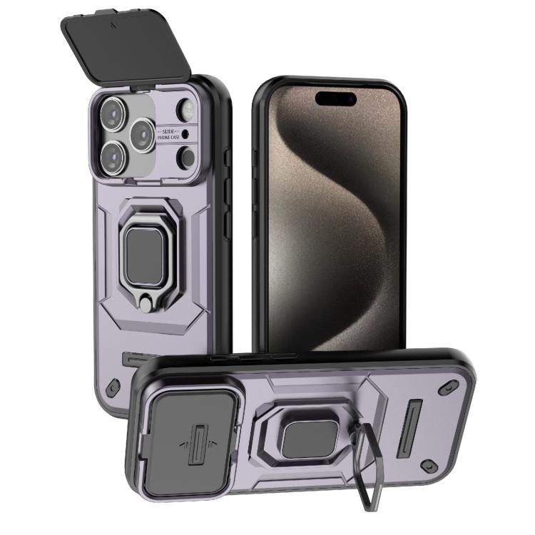 For iPhone 17 Pro Sliding Camshield TPU + PC Shockproof Phone Case with Holder(Purple)