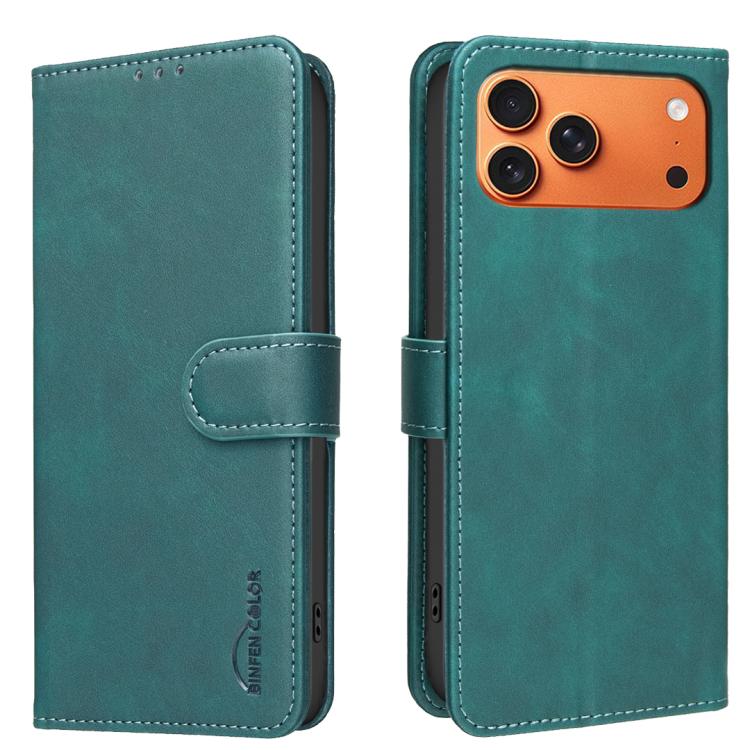 For iPhone 17 Pro Solid Color Calfskin Texture RFID Vegan Leather Phone Case(Green)