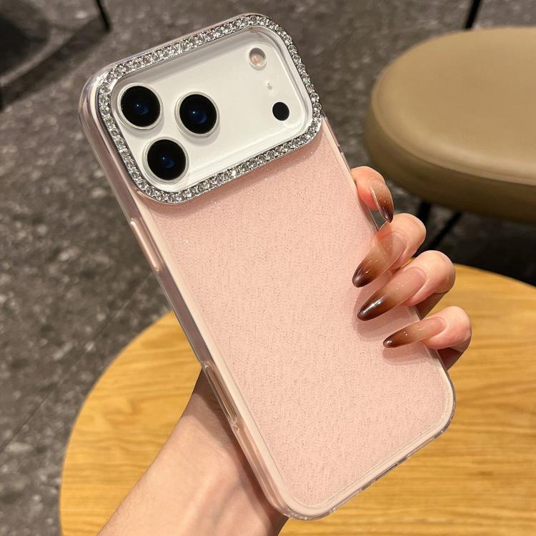 For iPhone 17 Pro Solid Color Glitter & Rhinestone Design Phone Case(Pink)