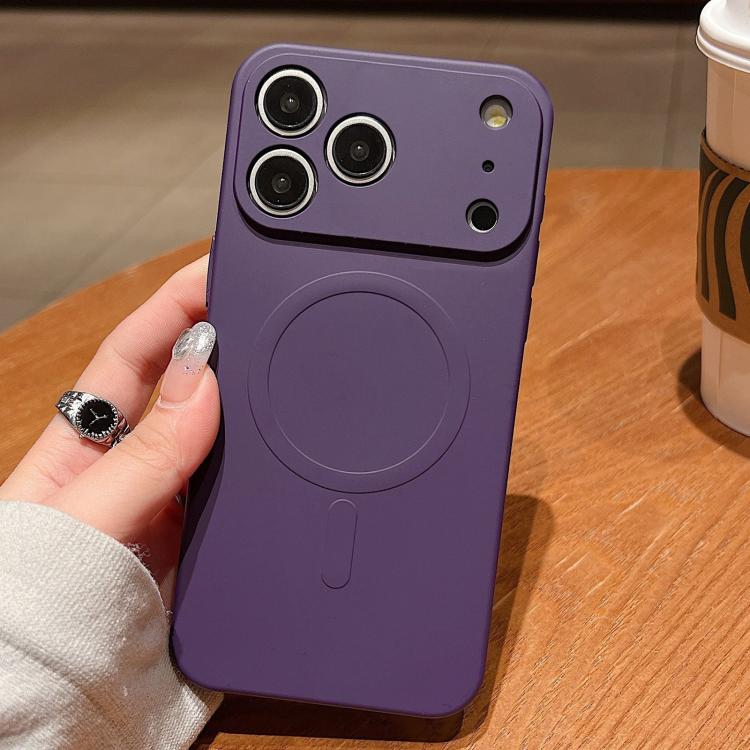 For iPhone 17 Pro Solid Color Liquid Silicone MagSafe Magnetic Phone Case(Dark Purple)