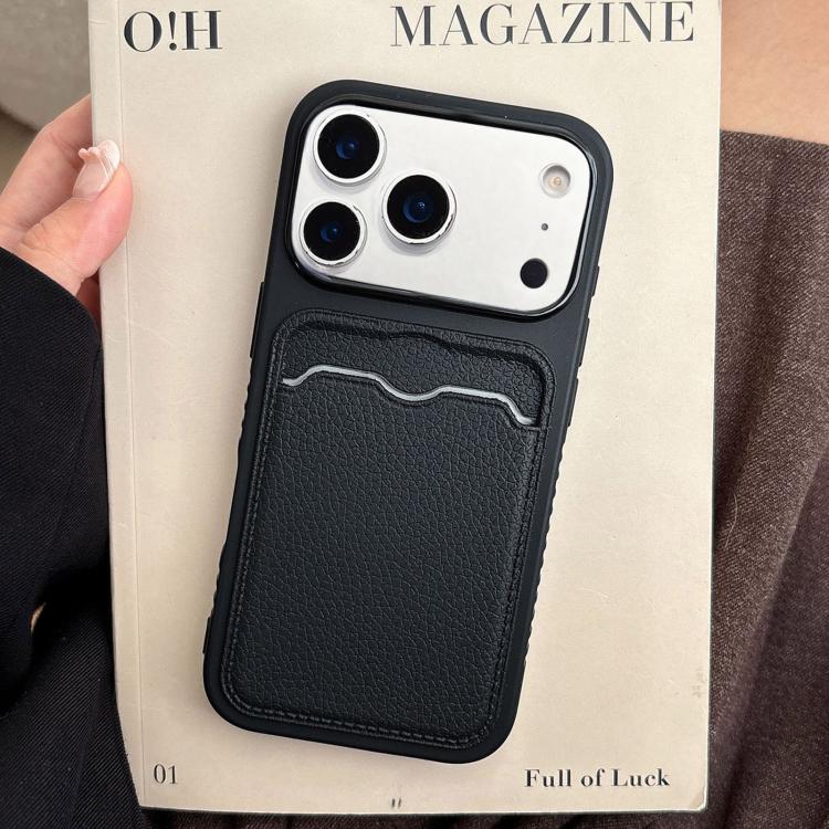 For iPhone 17 Pro Solid Color Lychee Texture Card Slot TPU Phone Case(Black)