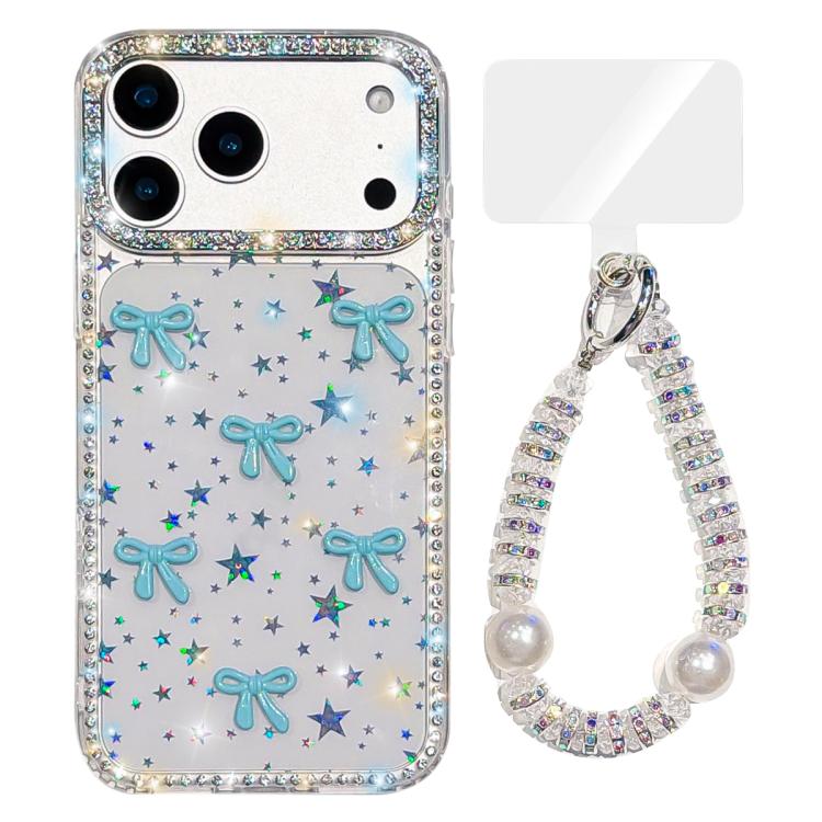 For iPhone 17 Pro Sparkling IMD Colorful Bow Phone Case with Bracelet(Glitter Star)