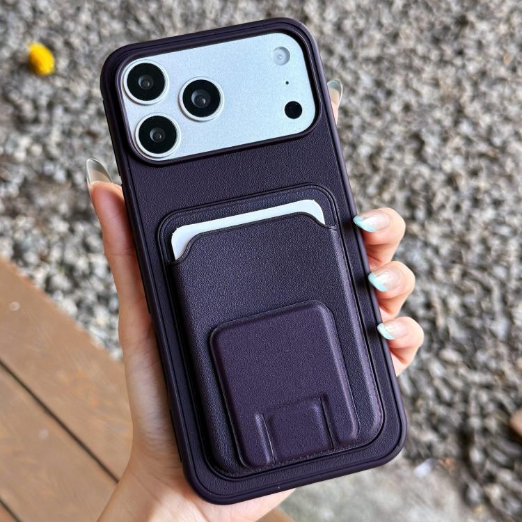 For iPhone 17 Pro Square Folding Card Bag Holder Phone Case(Dark Purple)