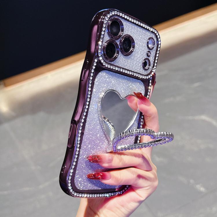 For iPhone 17 Pro Star Diamond Electroplated TPU Glitter Phone Case with Rhinestone Mirror Holder(Purple)