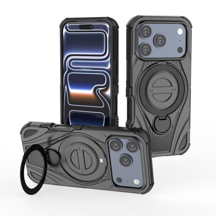 For iPhone 17 Pro Star Ring Metallic Pivot Bracket Magnetic Phone Case(Black)