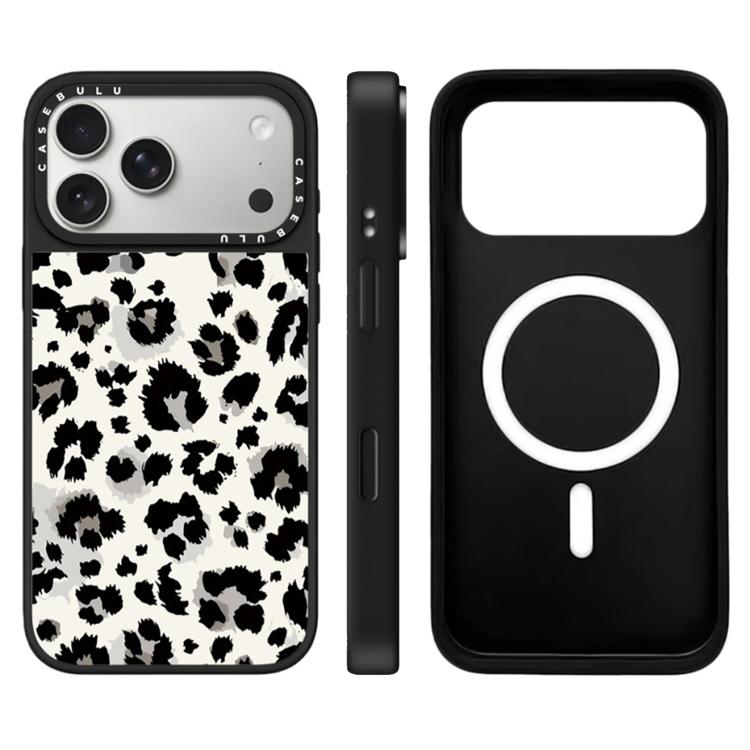 For iPhone 17 Pro Stars Leopard Series Pattern Camera Control Button Mirror Magnetic Phone Case(Black White Leopard)