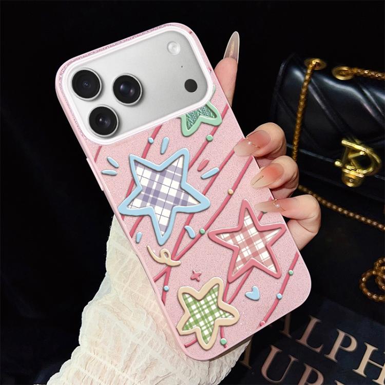 For iPhone 17 Pro Stars Pattern IMD Glitter PC Hybrid TPU Phone Case(Pink)