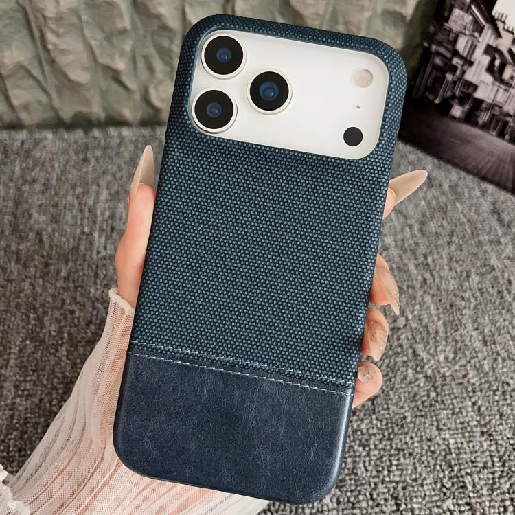 For iPhone 17 Pro Stitching Cloth MagSafe Magnetic PC Hybrid PU Phone Case(Dark Blue)